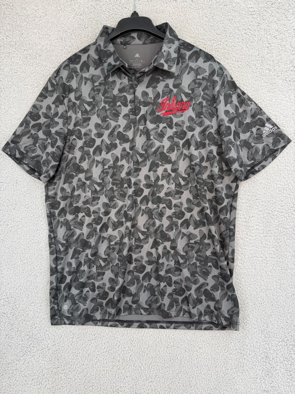 adidas Indiana Mens Large short sleeve performance shirt Gray Camo Polo pullover